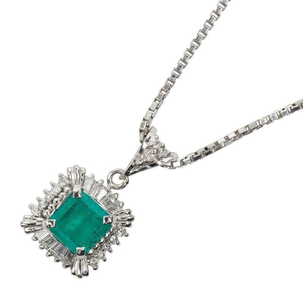 Unbranded Emerald & Diamond Platinum 850 Necklace Silver